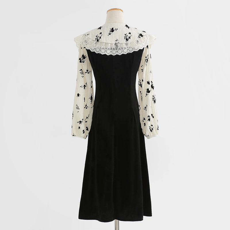 New style temperament small black dress early autumn fashion golden velvet dress  2237
