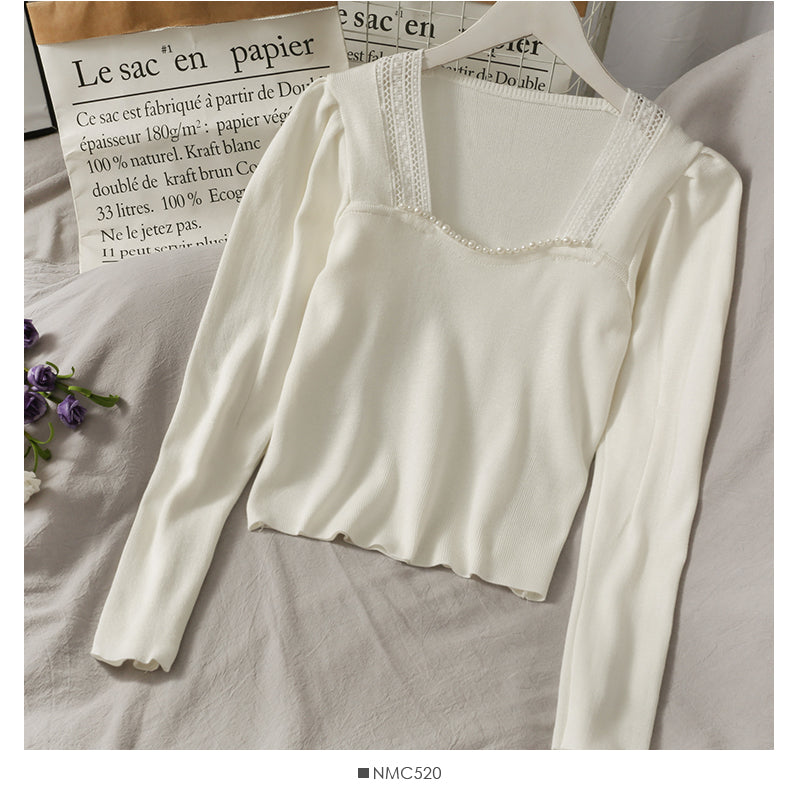 Vent doux taro Dentelle violette couture clou perle col carré tricot 1910