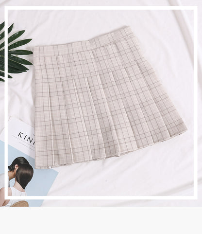 Plaid pleated high waist Korean skirt  2632