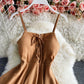 Solid lace up slim sleeveless irregular large hem strapless dress  2721