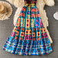 Printed ethnic embroidery suspender dress  3185