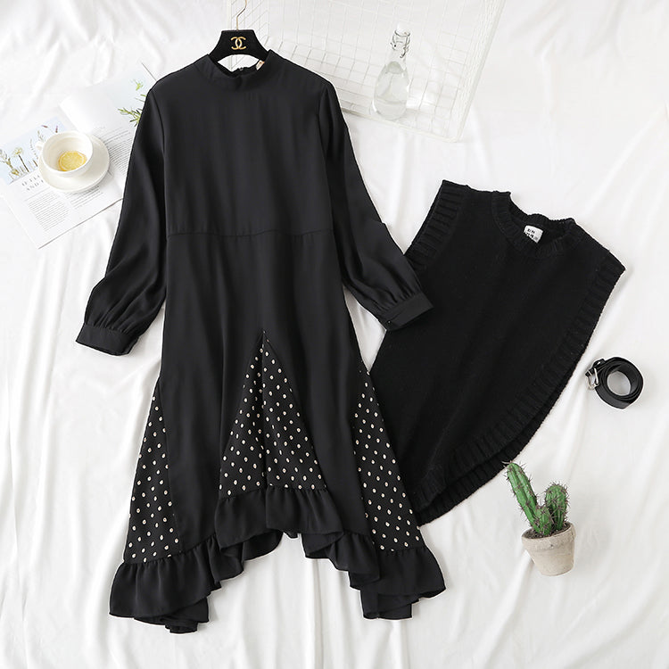 Knitted vest suit temperament two-piece suit with slim waist  2302