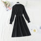 Lace stitched knit dress half high neck slim long sleeve  2404