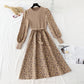 Floral dress new style stitching shows thin temperament slim fit with a bottomed sweater  2136