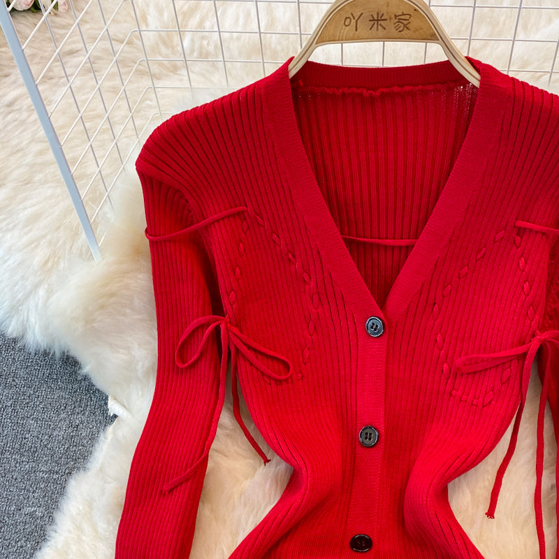 Robe en tricot à col en V de célébrité de la mode 3380