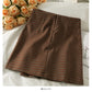 Hong Kong style retro breasted high waist thin wool versatile skirt  2593