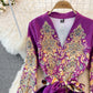 Robe à manches longues imprimée Court Vintage avec grande évasée 3382