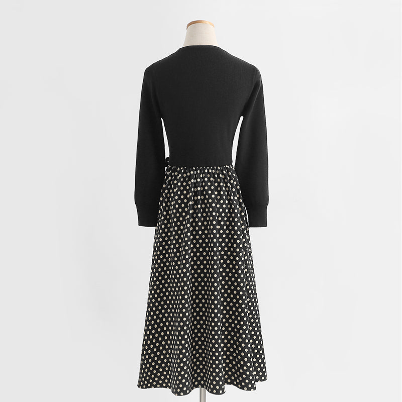 Stitched knitted dress Hepburn style small black skirt shows thin temperament bottomed skirt  2437