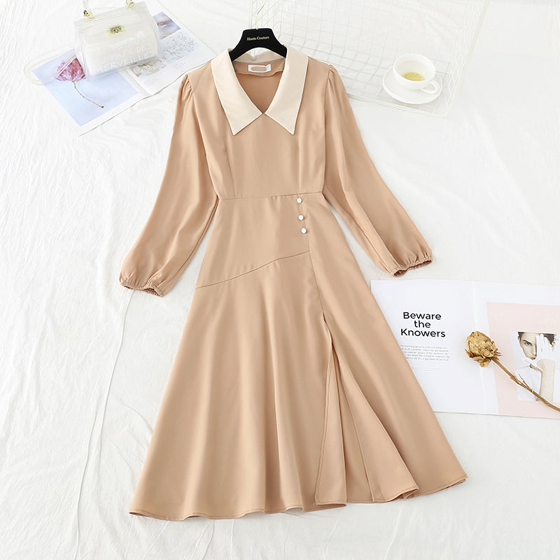 Narrow waist and slim temperament French retro care machine split skirt  2391