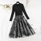 Red dress mesh embroidery stitching knit slim bottomed skirt  2169