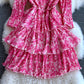 Robe à volants teintée en halo rose à col rond 3112