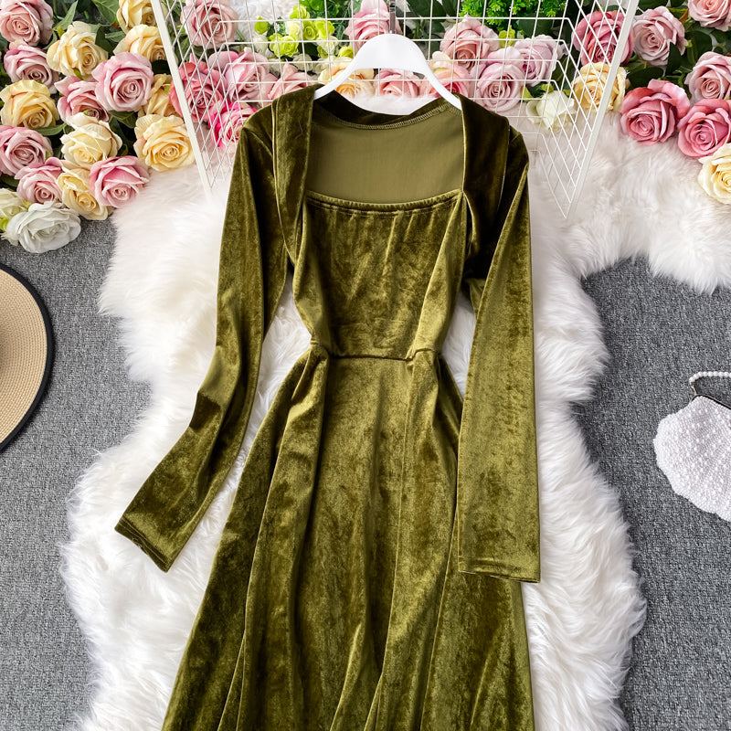 Robe vintage en velours à col carré Hepburn 2951
