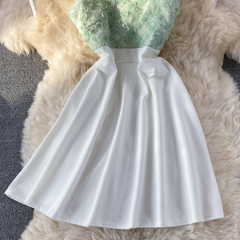 Robe bustier taille haute à col montant et épissure de pétales 3215