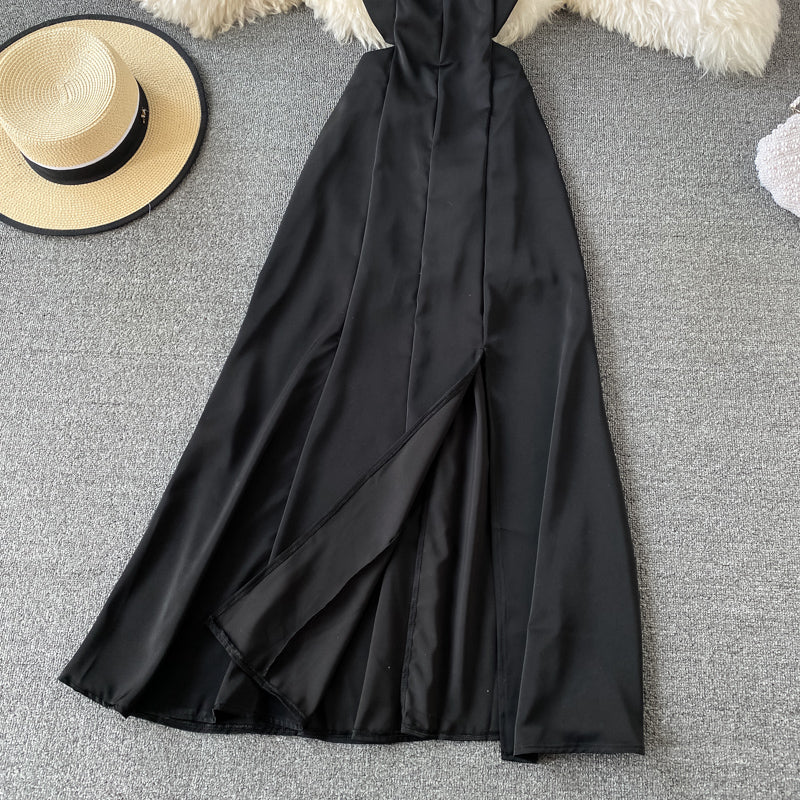 Robe moulante dos nu sans manches à taille fine et élégante à bretelles 3307