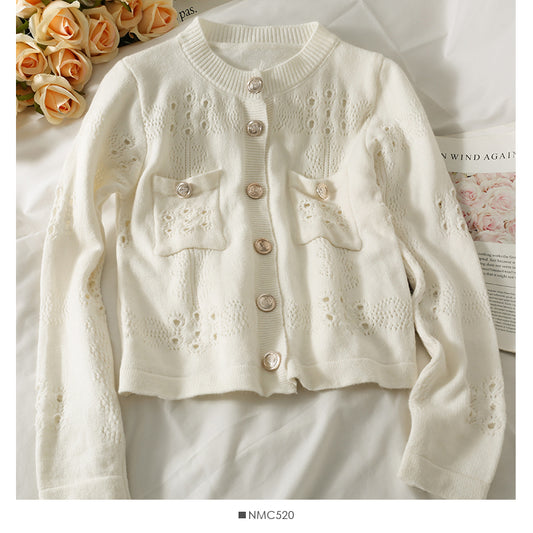 Pull femme creux crochet poche design haut coréen pull simple 2059