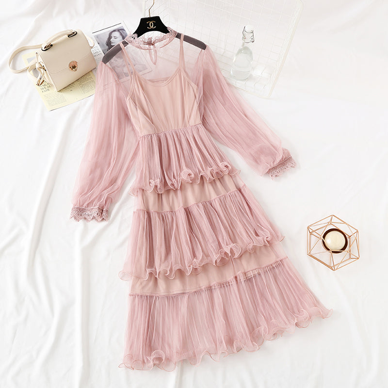 Lace mesh wave cake dress  2471