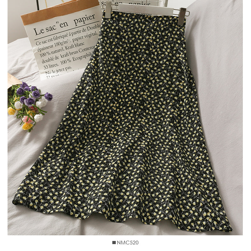 Floral high waist slim mid length skirt  2636