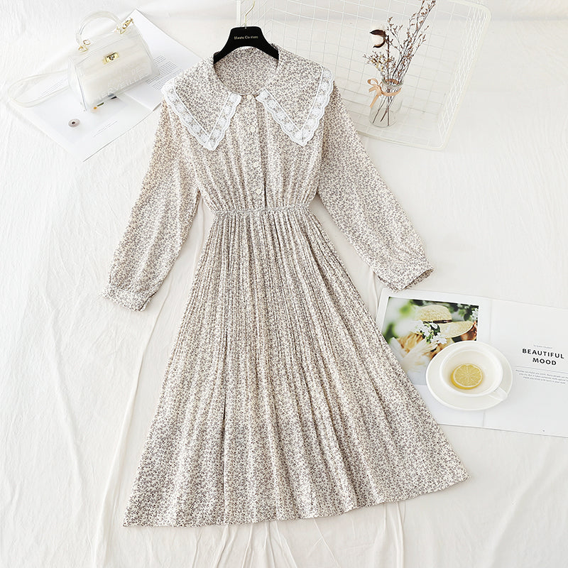 French tea break lace doll neck pleated fairy Chiffon Skirt  2262