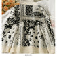 Cardigan à simple boutonnage imprimé vintage pull ample pour femme nouveau pull polyvalent à manches longues et col en V mode 2031