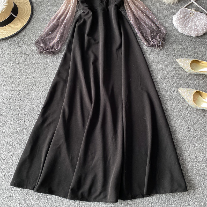 Sexy suspender French off shoulder swing dress  3412