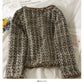 New coat round neck single breasted design Korean versatile Vintage Plaid knitted cardigan tassel  2090