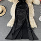Leopard pleated waist slim split buttock dress  2757