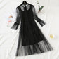 Lace stitched mesh dress women's super fairy suspender skirt two-piece set  2449