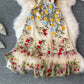 Robe brodée à manches courtes en maille avec fermeture à la taille Gong Tingfeng 3199