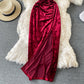 Robe fendue à bretelles en velours 3050
