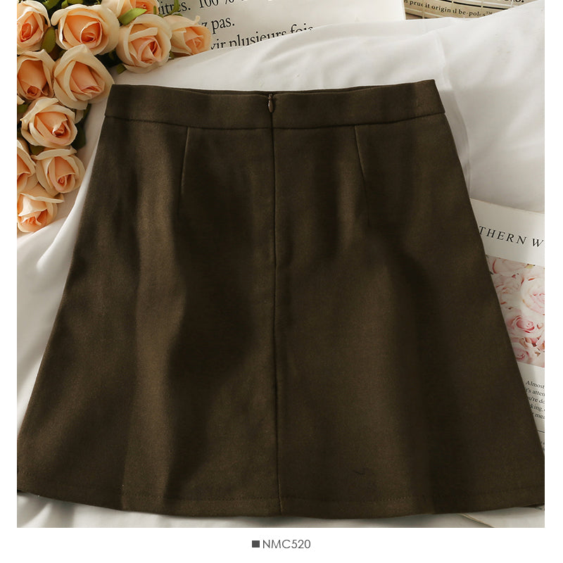 Simple and versatile open line high waist slim A-line skirt  2605