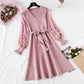 Small fragrance skirt children's French retro waist shows thin temperament V-neck  2145