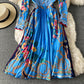 Robe plissée à imprimé nœud de style étranger de tempérament de célébrité 3167