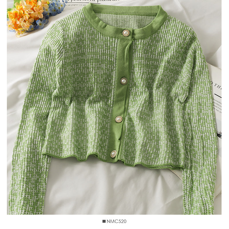 Pull à carreaux à simple boutonnage et col rond vintage coréen 2030