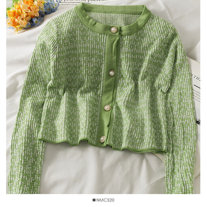 Pull à carreaux à simple boutonnage et col rond vintage coréen 2030