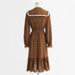 New autumn retro waist slim doll collar coffee floral skirt lace up skirt  2328