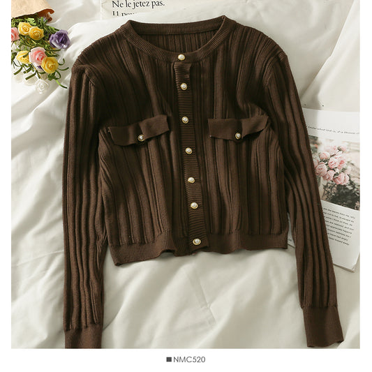 Chemisier femme automne col rond manches longues bouton tricot 1773