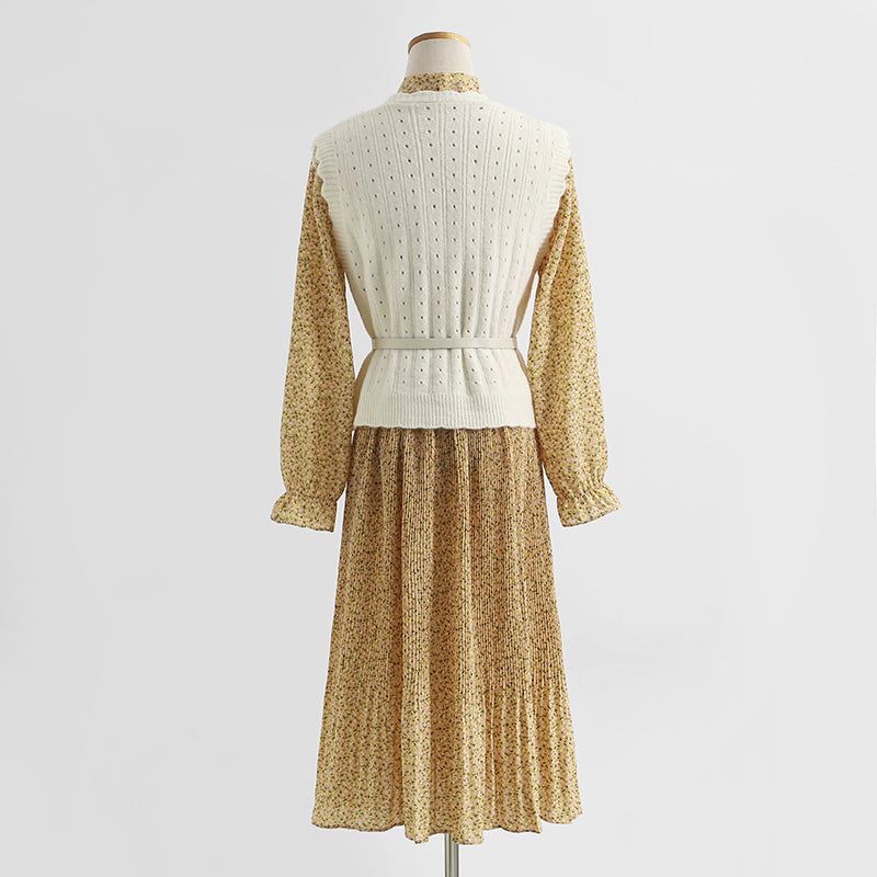 Gentle wind pleated vest skirt foreign style aging fashion two-piece suit skirt  2248