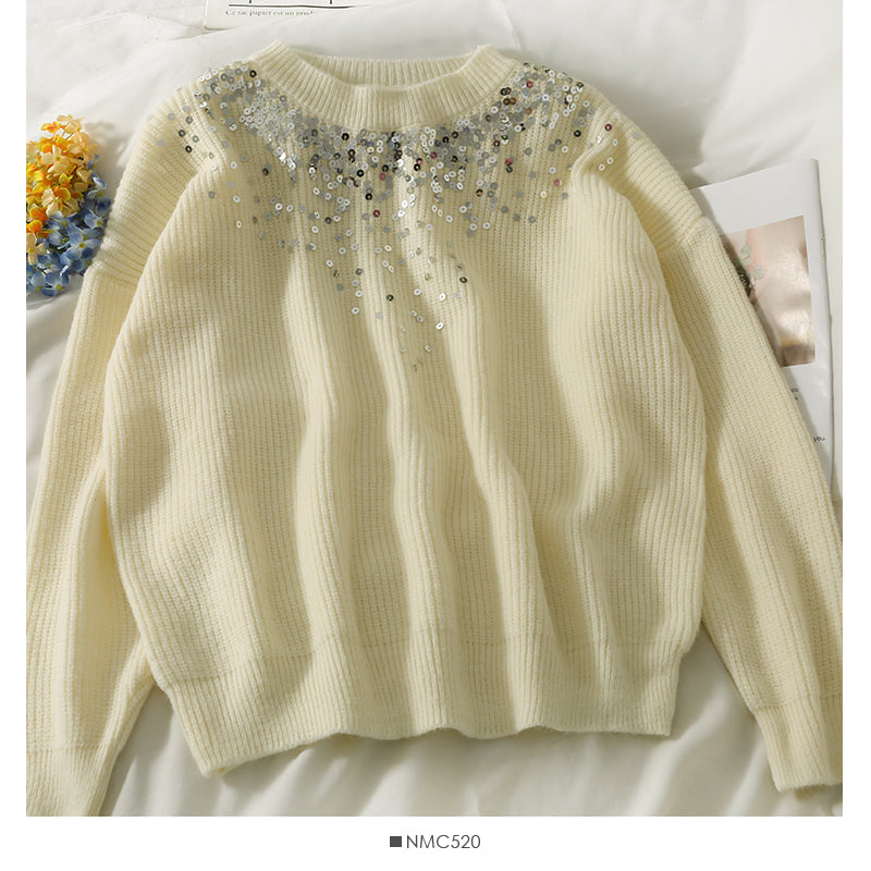 Pull en tricot ample et fin à rayures verticales brillantes version coréenne 1996