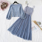 Suit bubble sleeve fairy suspender mesh skirt fashion two-piece set  2146