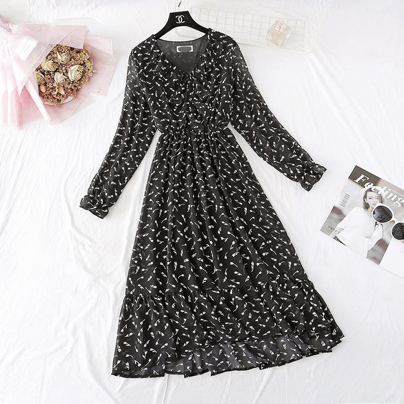 French retro Floral Dress Chiffon Dress fairy super fairy series  2376