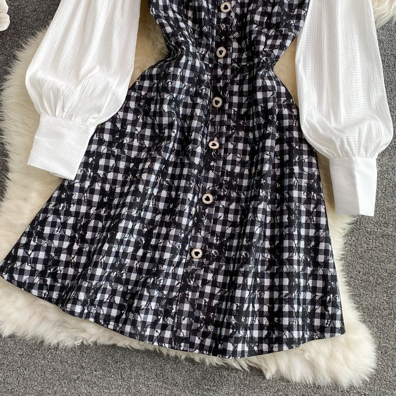 Robe patchwork à col chemise et découpe sur la poitrine, nouvelle conception 3119