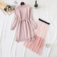 Long sweater skirt over knee net red yarn skirt two-piece suit  2142