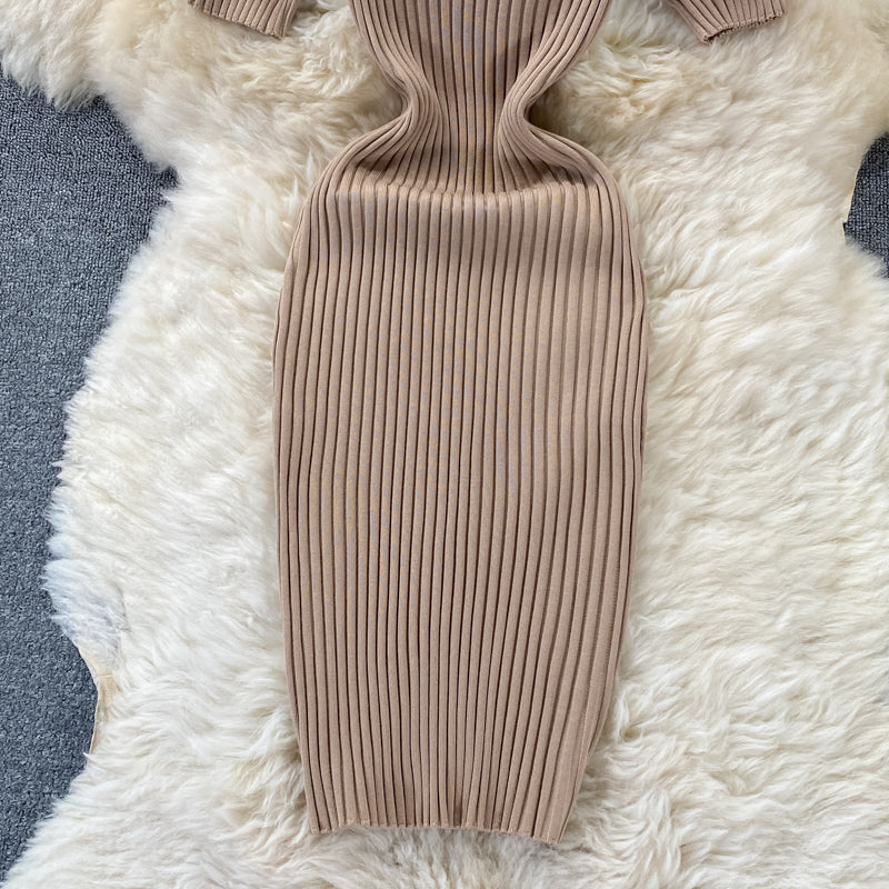 Robe en maille slim à col en V Hip Wrap 2973