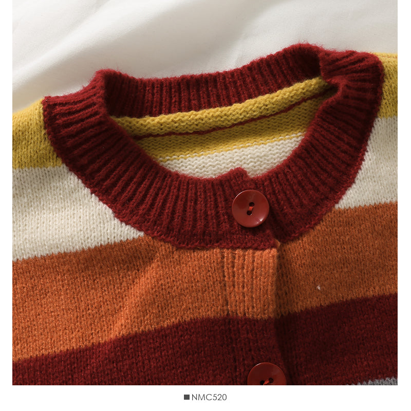 Pull cardigan fin et ample à rayures de couleur contrastée élégant des années 1980