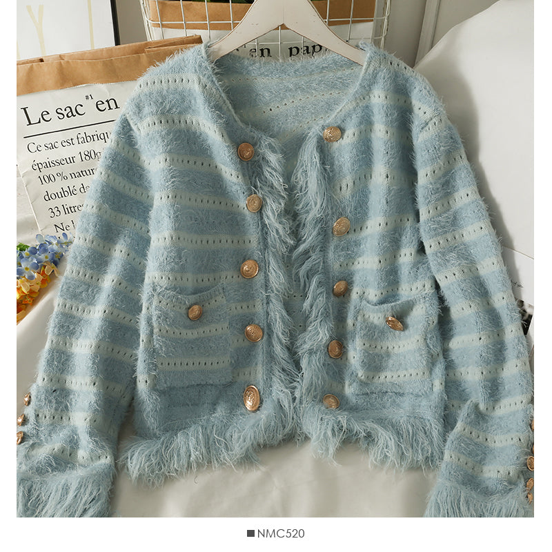 Pull à pompons court et polyvalent pour femme en tricot, mode automne 1966