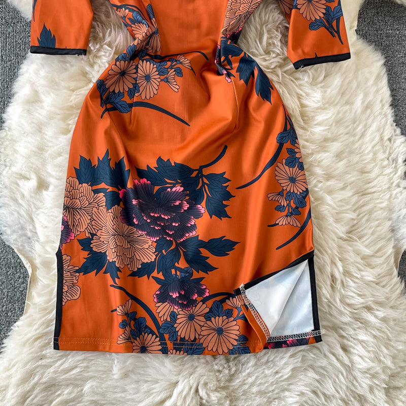 Robe portefeuille coupe slim au tempérament de célébrité rétro 3324