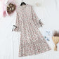 New French retro pleated flare sleeve bottomed long skirt  2359