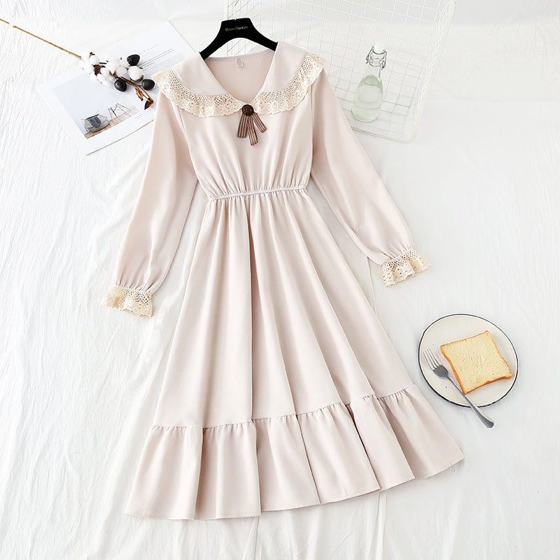 Female doll collar red corduroy dress  2180