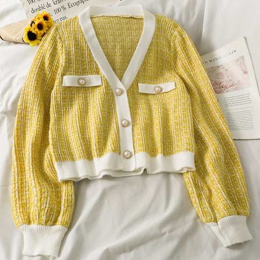 Cardigan à manches longues et col en V, pull polyvalent, manteau tendance 1736