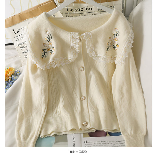 Pull col poupée en dentelle cousue Sweet Wind 1756